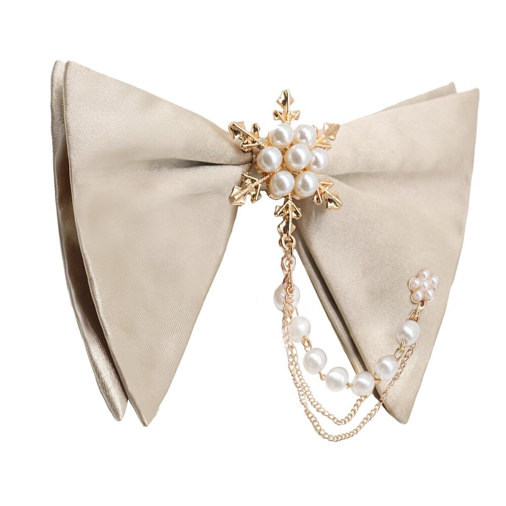 9766 Oversized Bow Ties Detachable Pre Tied Bow Tie With Pearl Decoration